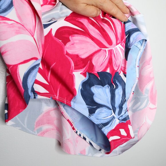 Stella Parker One Piece Skirted Swimsuit Floral Wrap Pink Blue Modest Pool Beach - Picture 7 of 13